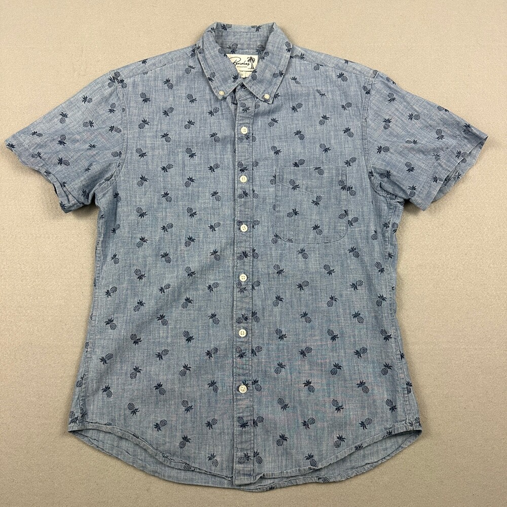 Bonobos Shirt Men Medium Short Blue Pinneapple Print Tailored Short Sleeve M
